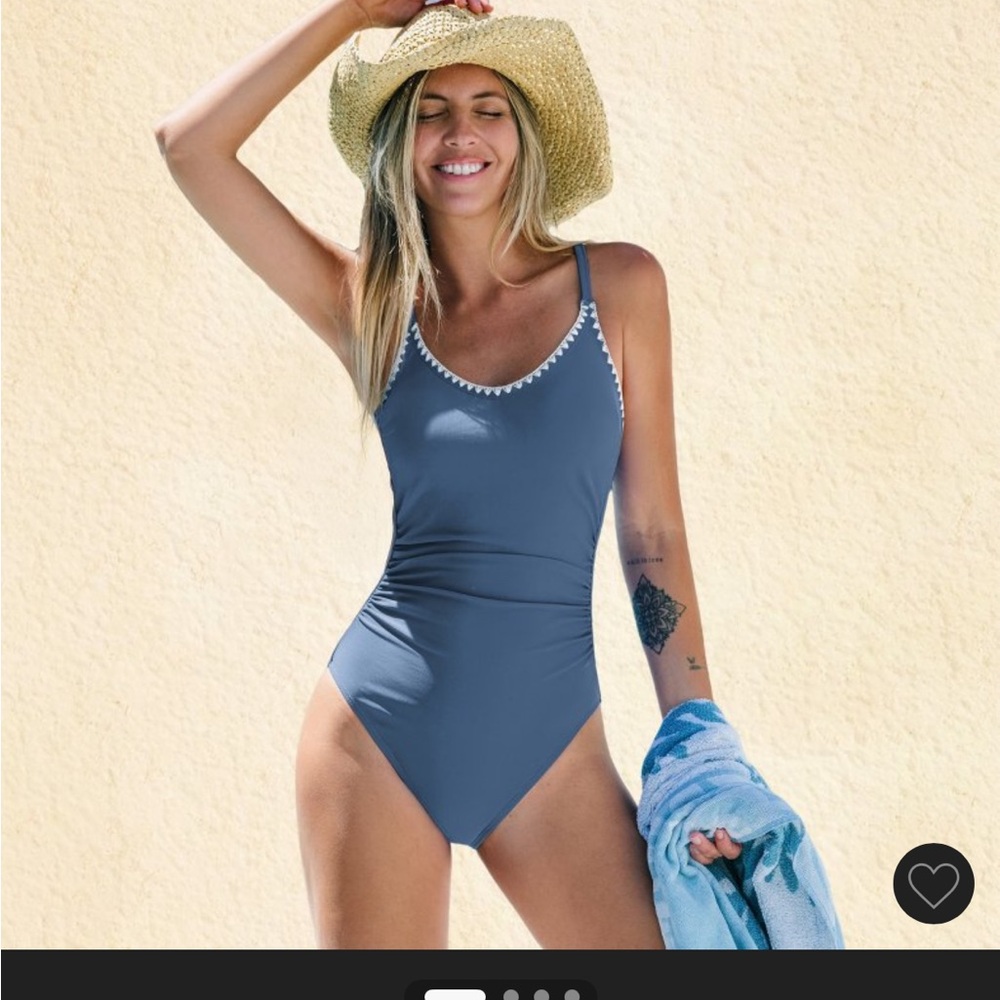 CUPSHE Slate Blue One-Piece Swimsuit with White Trim